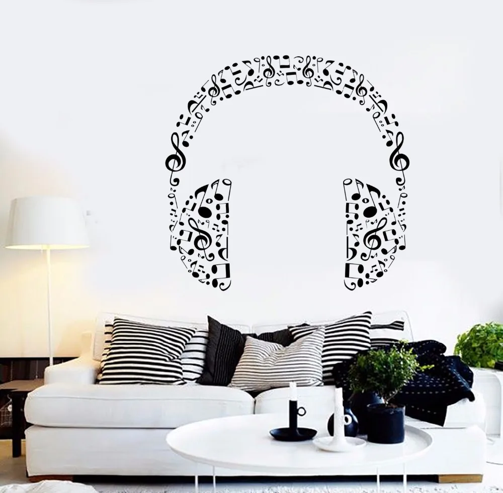 

Art Wall Sticker Music Headphone Wall Decoration Removeable Decor Moden Music Keys And Notes Decal Poster Quality Vinyl LY75