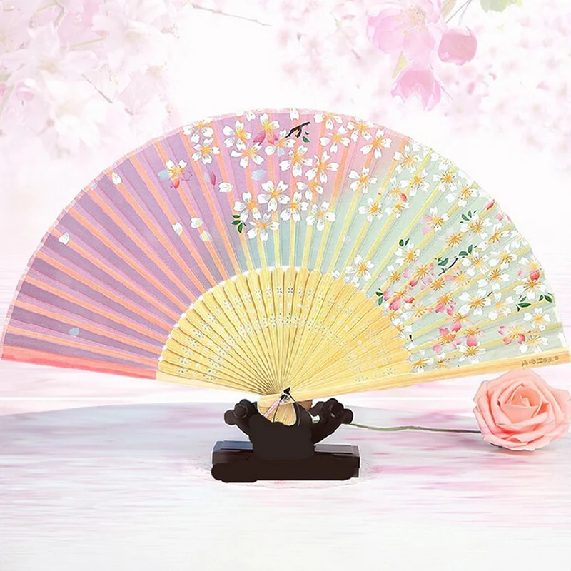 

Elegant Hand Held Fan Folding Paper Fan Summer Pattern Folding Dance Wedding Party Lace Silk Folding Hand Held Solid Color Fan
