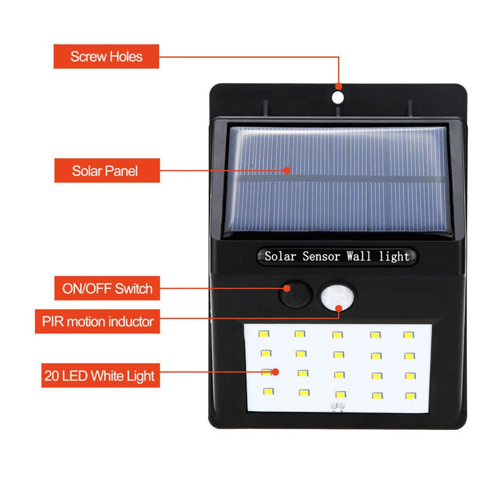 

Waterproof 20 LEDs Solar Power PIR Motion Sensor Wall Light Outdoor Garden Lamp QP2