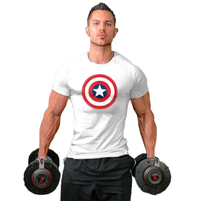 

Captain America Printed T-shirts Men Compression Avengers Iron Man Cosplay Costumes Fitness Clothes Male Tops camisetas hombre