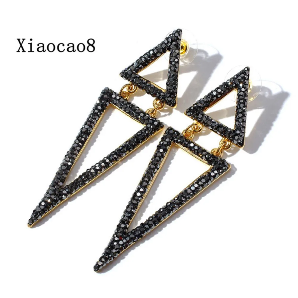 

Women Black Rhinestone Geometric Dangle Drop Earrings Girls Elegant Personlaity Big Statement Earrings 2019 Fashion Jewelry
