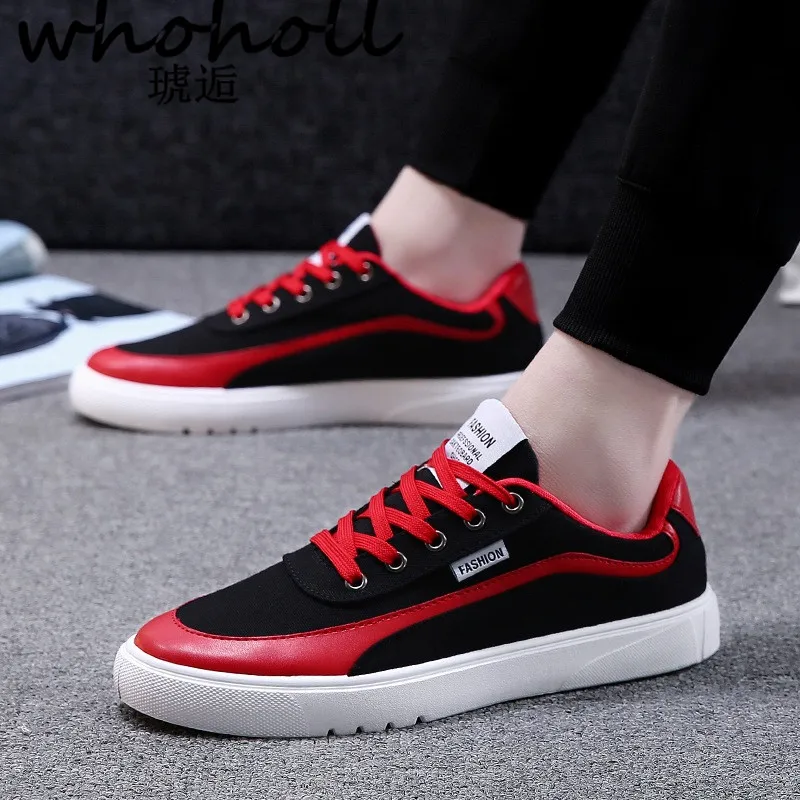 

WHOHOLL Men Sneakers 2018 New Arrivals Fashion Lace-up Black/white Man Shoes Solid Sewing Shallow Casual Canvas Shoes Men