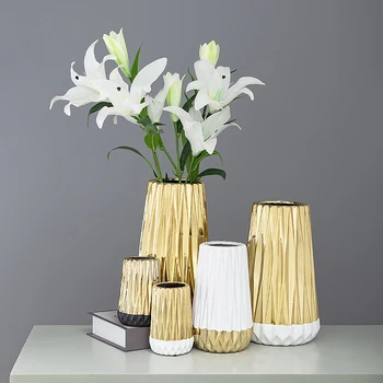 

Creative golden ceramic Color Matching Origami flower vase Nordic tabletop flower arrangement Art vase home decoration ornaments