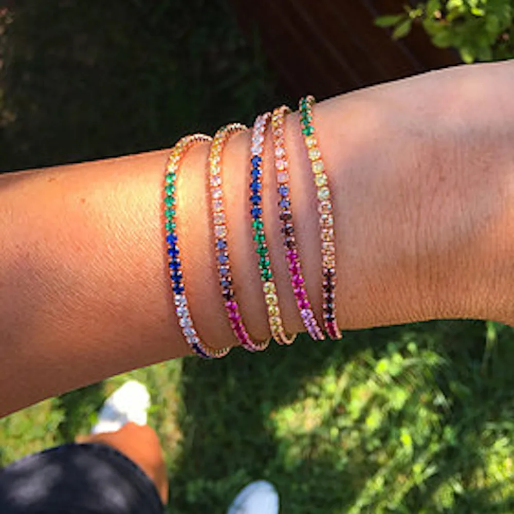 

2019 spring multicolor rainbow dianty cz cuff bracelet for women adjust size silver gold color tennis link chain fashion jewelry