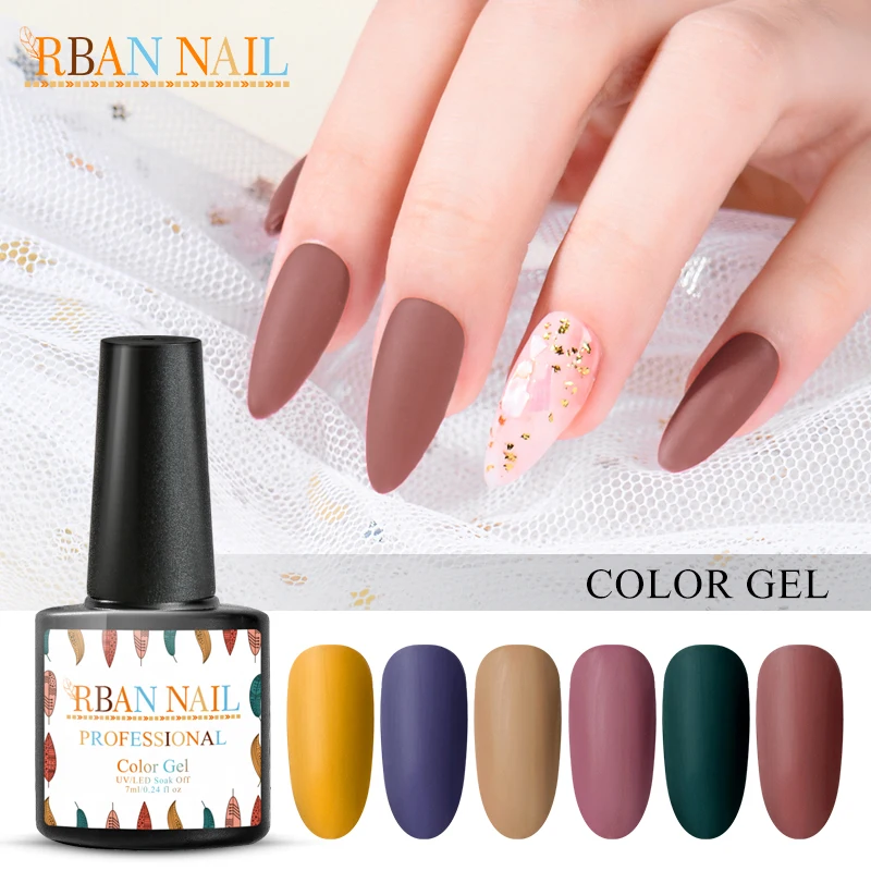 

RBAN NAIL 7ml Pure Color UV Gel Nail Polish Soak Off Nail Gel Varnish Manicure Semi Permanent Lacquer Matte Top Coat Needed