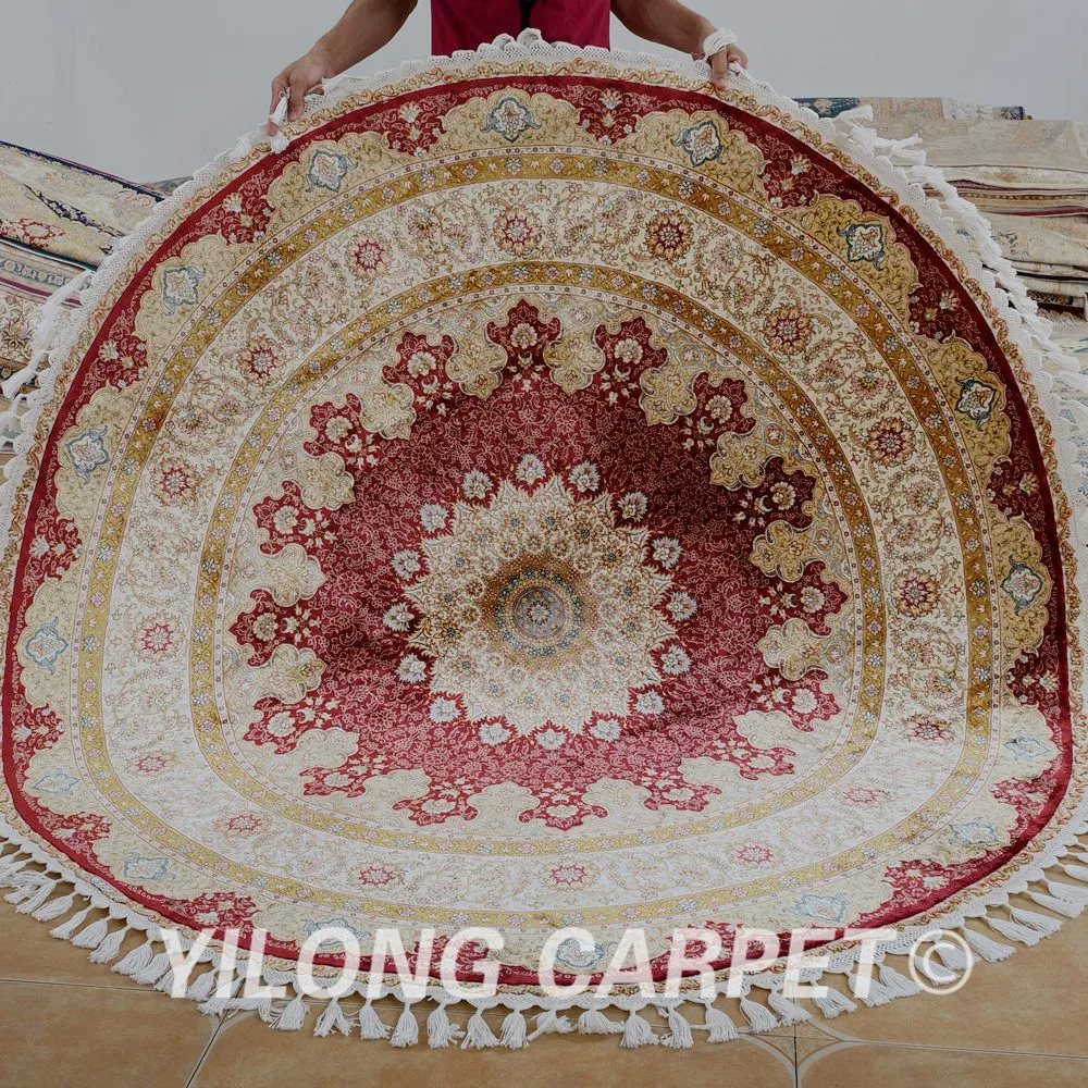 Yilong 5 6 X5 Nain Persian Round Carpet Exquisite Red Hand Knotted Oriental Rug 1619