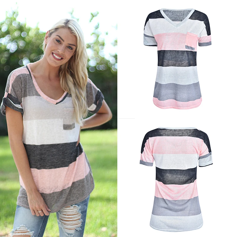

Plus size S-5XL short sleeve shirt women Comfortable women's T-shirt casual striped camisetas verano mujer 2019 tops R60402