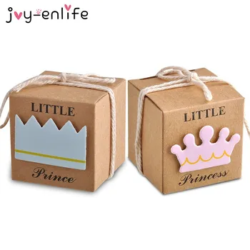 

JOY-ENLIFE 20/40pcs Baby Shower Candy Box Little Prince/Princess Crown Kraft Paper Gift Box Birthday Party Baby Shower Supplies