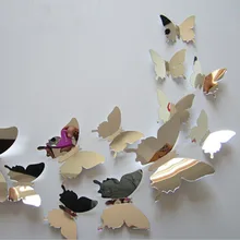 12 unids/set de mariposas 3D en las pegatinas de pared, pegatinas de dormitorio, póster Diy, pegatina de pared de espejo Vintage para la decoración del hogar de las habitaciones de los niños