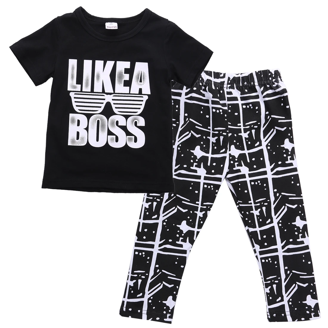 

kids 2pc suit !!baby boy summer clothes casual short sleeve letter printed tops +plaid pants 2pcs outfits