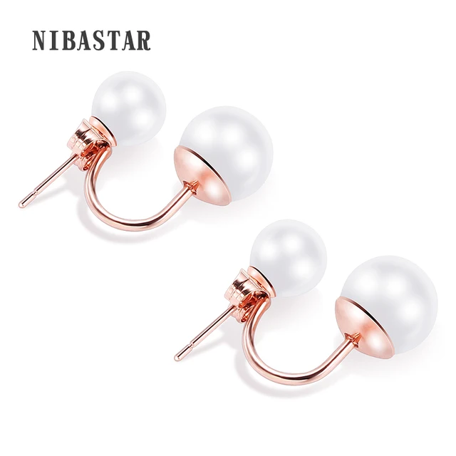 Double Pearl Earring Sided Wear Stainless Steel Double Pearl Earring Sided Wear Stainless Steel Earrings Gift