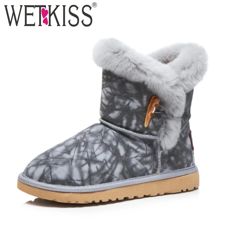 

WETKISS Genuine Leather Women Boots Round Toe Fur Print Footwear Warm Female Ankle Boot Platform Snow Shoes Women 2018 Winter