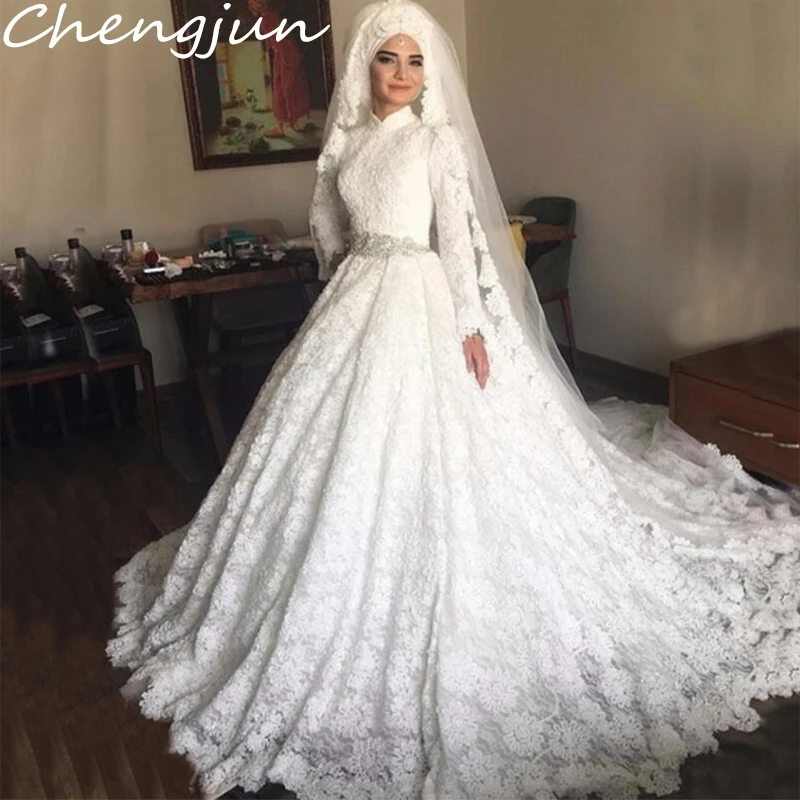Традиционное кружевное платье Chengjun с высоким воротом и длинным рукавом