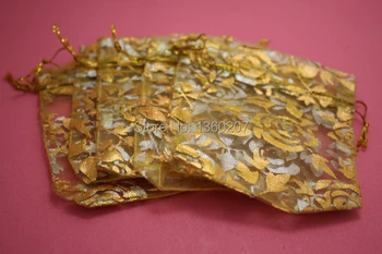 

100pcs/lot golden roses Organza Bags 17x23 Jewelry Packing Gift Pouches Wedding Voile Bag
