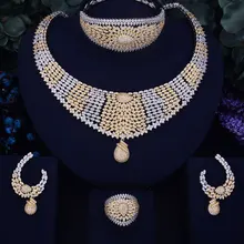SisCathy 4PCS CZ Statement Necklace Earrings Bangle Rings For Women Jewelry Sets Dubai Women Bride Wedding Accessories vivilady fashion jewelry sets huge imitation pearl rhinestone necklace bangle earrings rings statement women vogue wedding gifts
