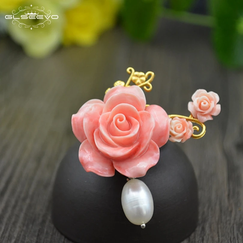 

GLSEEVO Natural Fresh Water Pearl Coral Flower Brooch Femme Bijoux Brooches For Women Accessories Dual Use Fine Jewelry GO0103