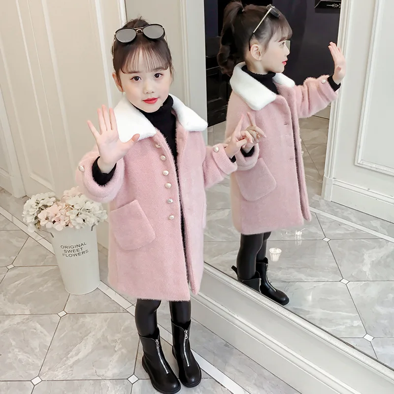 

Fashion Girls Winter Jackets Coats Imitation Mink Velvet Kids Parkas Woolen Coat For Girls Outerwear Children Clothing 4-14 Year