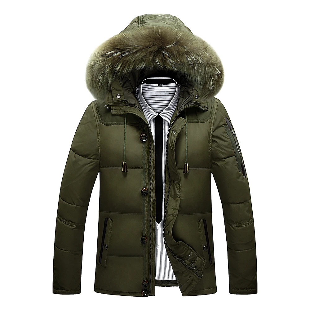 Теплая зимняя куртка на утином пуху для мужчин с меховым воротником, утолщенная парка, пальто с капюшоном, Повседневная зимняя верхняя одежда, пуховики