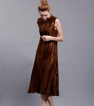 Changpleat Summer Dress Metallic Luster Design Miyake Pleated Stand collar Sleeveless Dresses For Women Black Big Swing Dress