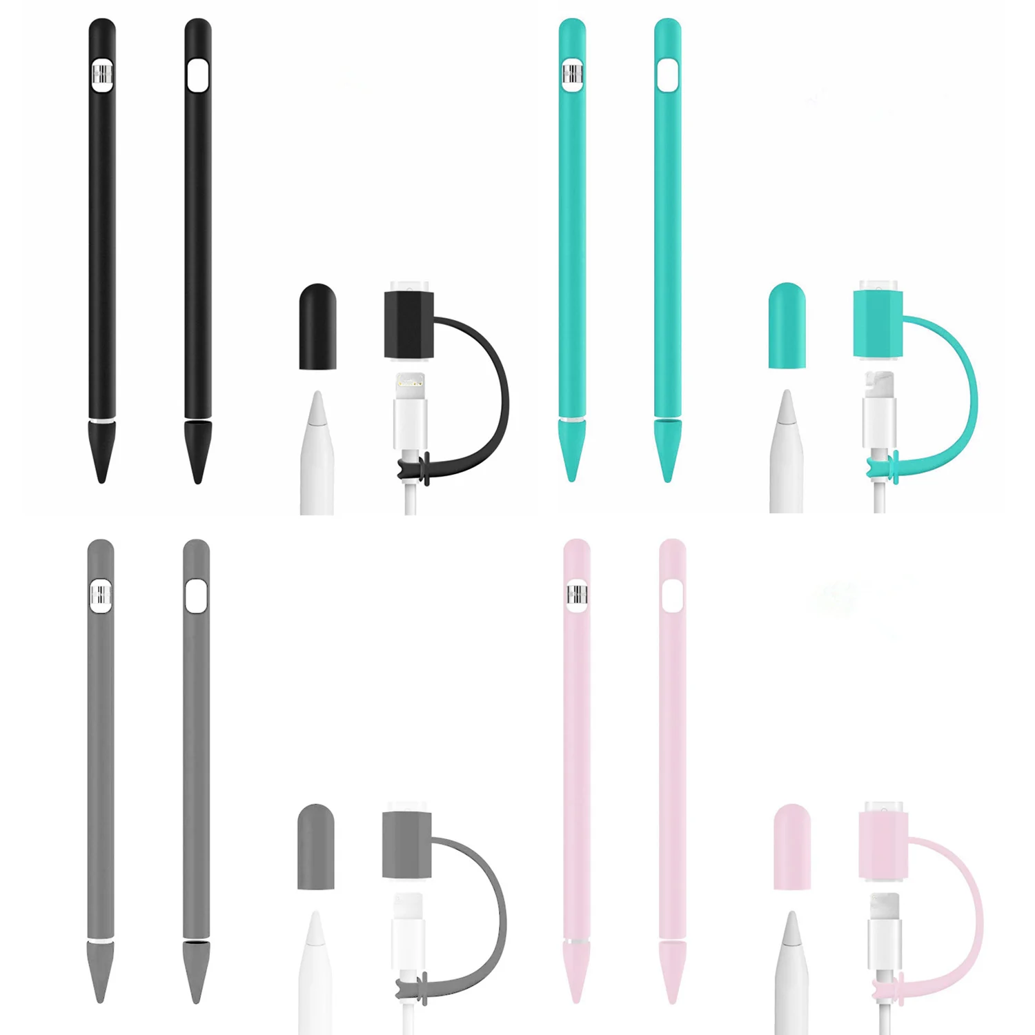 

1PCS Soft Silicone Grip Sleeve Holder 1PCS Anti-loss Charging Cable Adapter Tether 2PCS Nib Covers for Apple Pencil iPencil