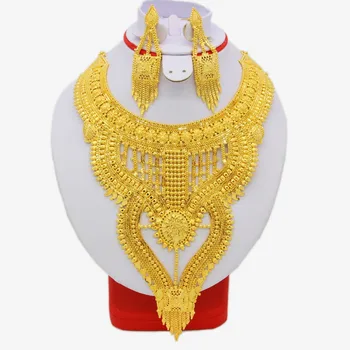 

African Jewelry Set High Quality Gold Color/Copper Necklace Earrings Set Luxury Arab Dubai Wedding Party MOM/Girlfriend Gifts
