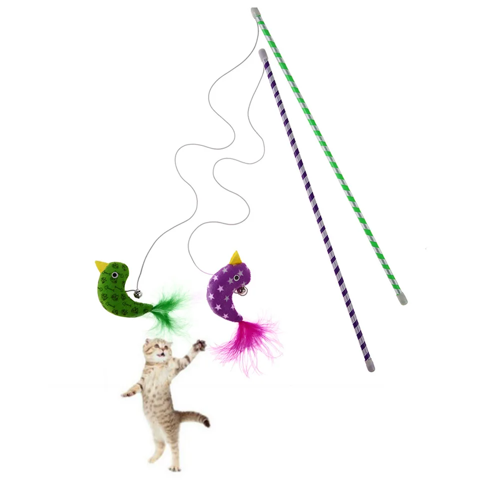 2pcs Cat Toys Interactive With Bells Elastic Rod Cat Plush Feather