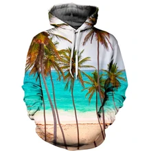 Стиль Харадзюку женские/мужские свитер с капюшоном с принтом кокосовой пальмы пляж океан 3D капюшоном природные пейзажи бренд Толстовки