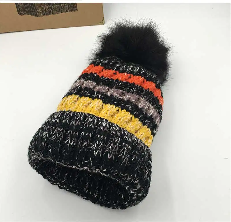 winter hat female beanie faux fur pompon hat knitted pompon beanie winter hat knitted hat winter hats (7)