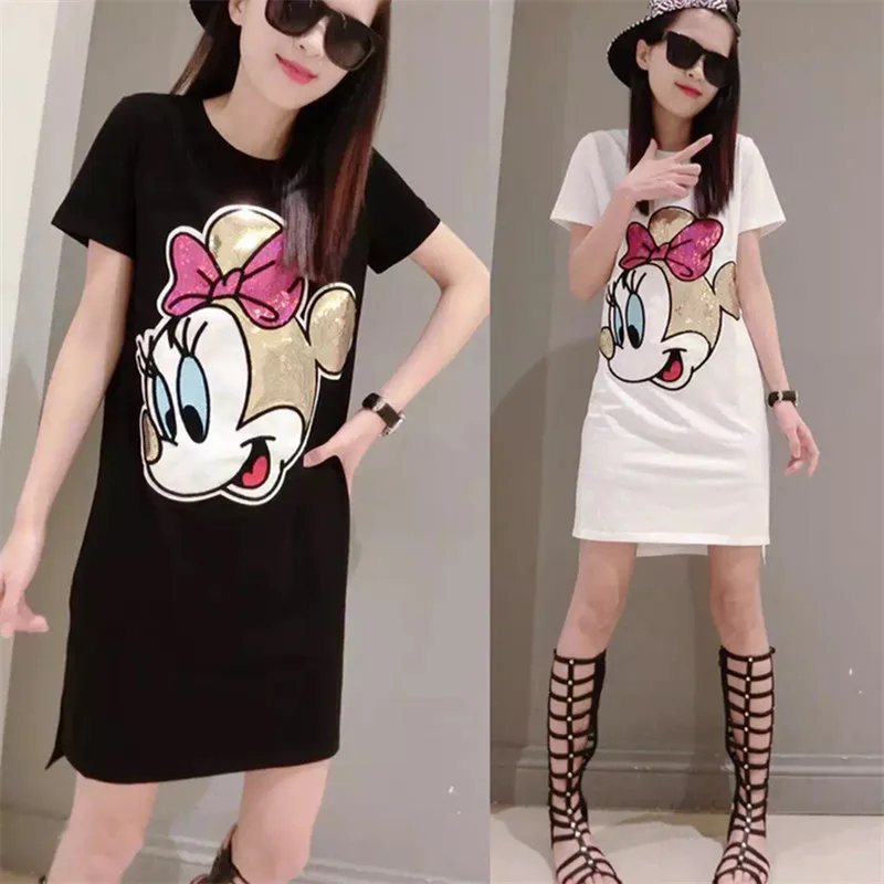 

Mickey Minnie shirt Sequin Plus Size Fashions Shirt Women Plus Size Short O-Neck Minnie WomensTshirt