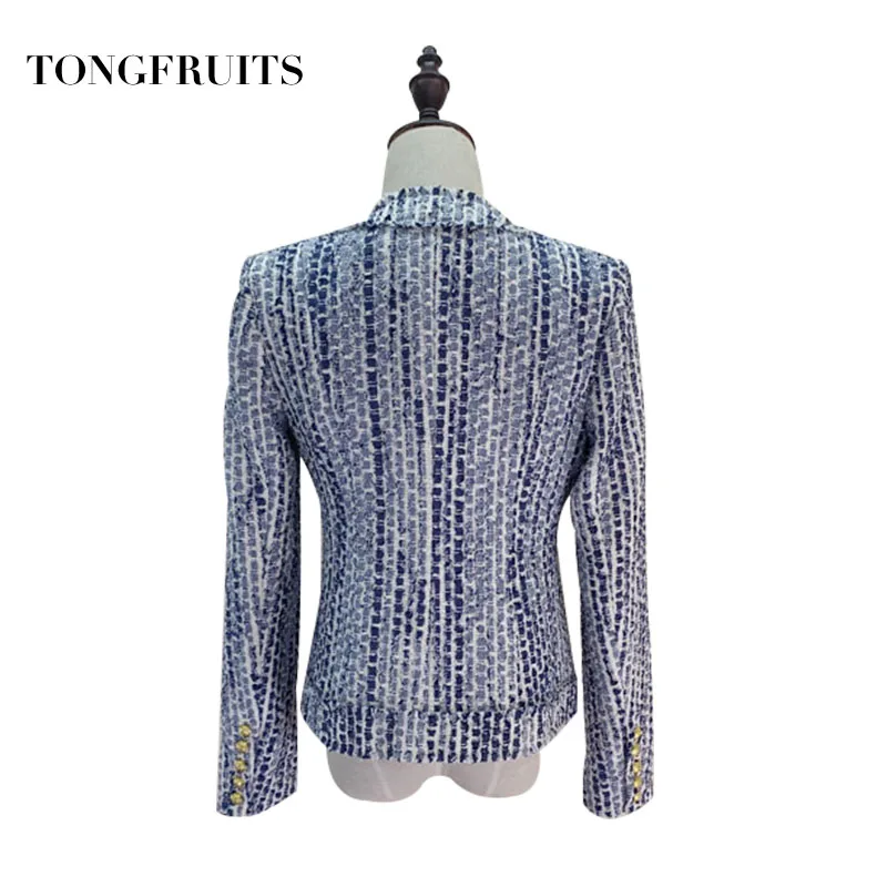High End Runway Office Lady Custom Cotton Slim Coat Women Fashion Long Sleeve Checkered Tweed Coat Women Jacket Outerwear