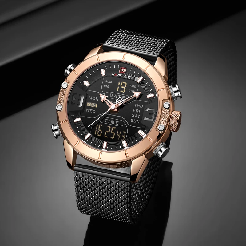 NAVIFORCE мужские часы Топ люксовый бренд двойной дисплей часы бизнес часы водонепроницаемые кварцевые наручные часы Relogio Masculino