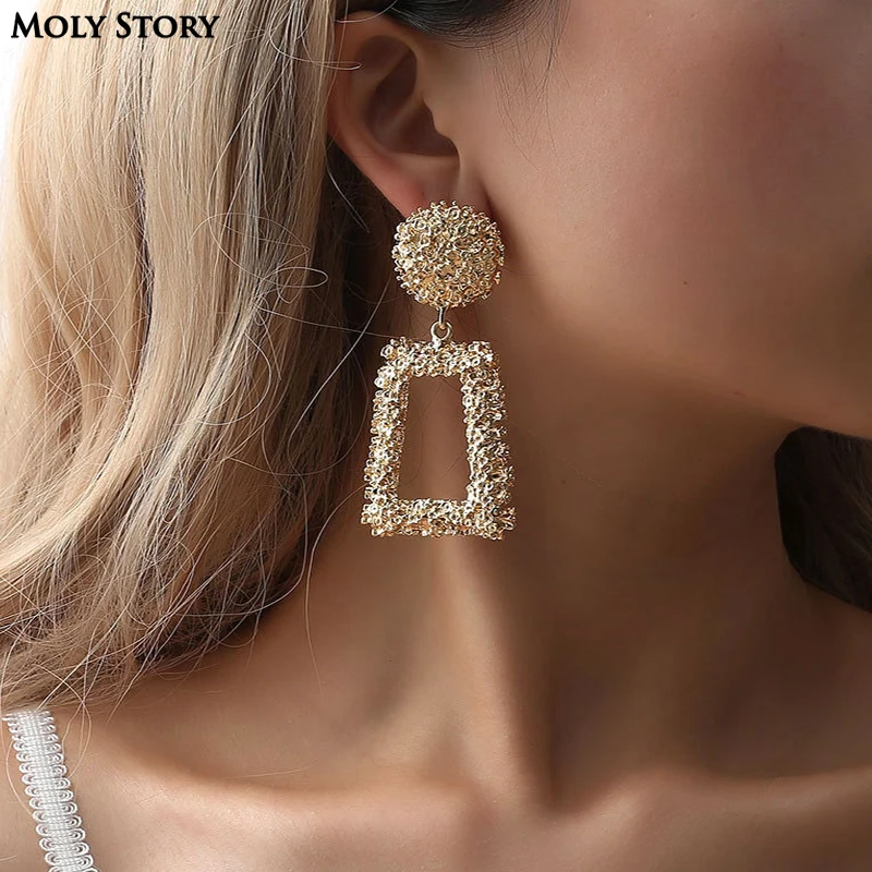 

Vintage Big Drop Earrings for Women Geometric Statement Earrings female 2018 Fashion Metal Earring Hanging Fashion Jewelry gift