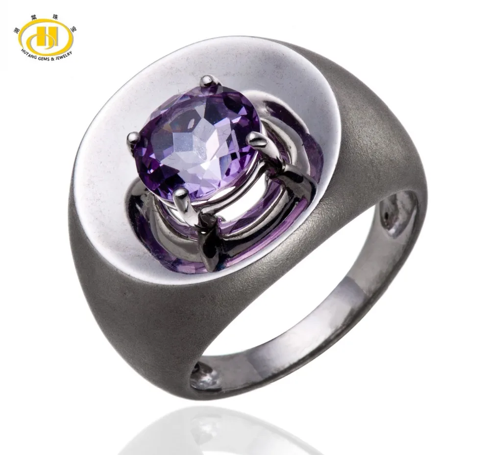Здесь продается  Hutang 1.8Ct Natural Amethyst Gemstones Solid 925 Sterling Silver Ring Fine Jewelry Women