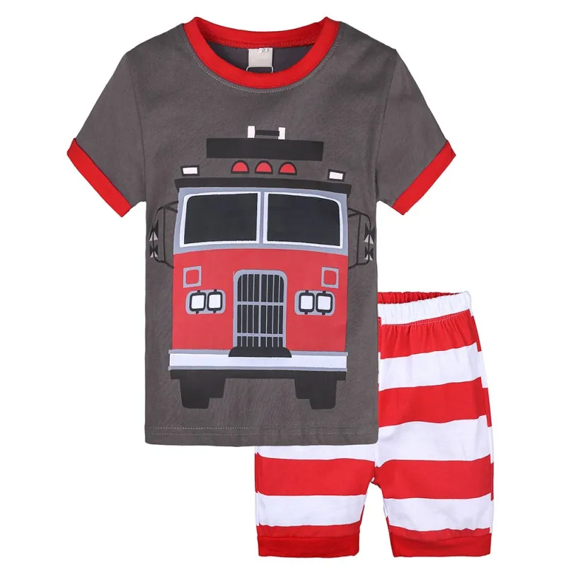 

Kids boy Sets Summer boy Sets Clothes T shirt+short Pants cotton sports Fire Truck printed Set Children Suit for 1-7T