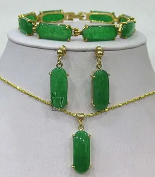 

Green Jades Link Bracelet earrings Necklace Pendant Set