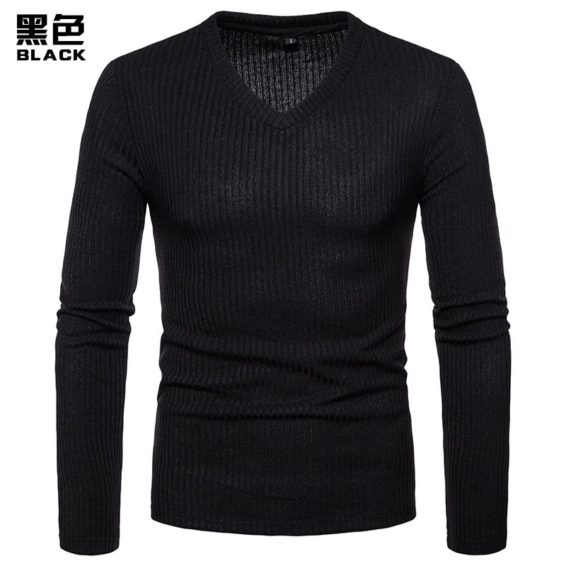 

2019 Men's Clothing For Men's Large Size V-neck Long-sleeved T-shirt Bottoming Shirt Hip Hop Solid Men Cotton Fit Fitness T