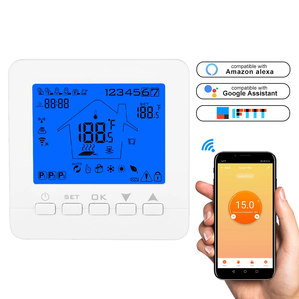 Wifi Smart Wi-Fi Programmable Digital Touch Screen Thermostat Heating Thermostat Warm Floor Electric System APP Voice