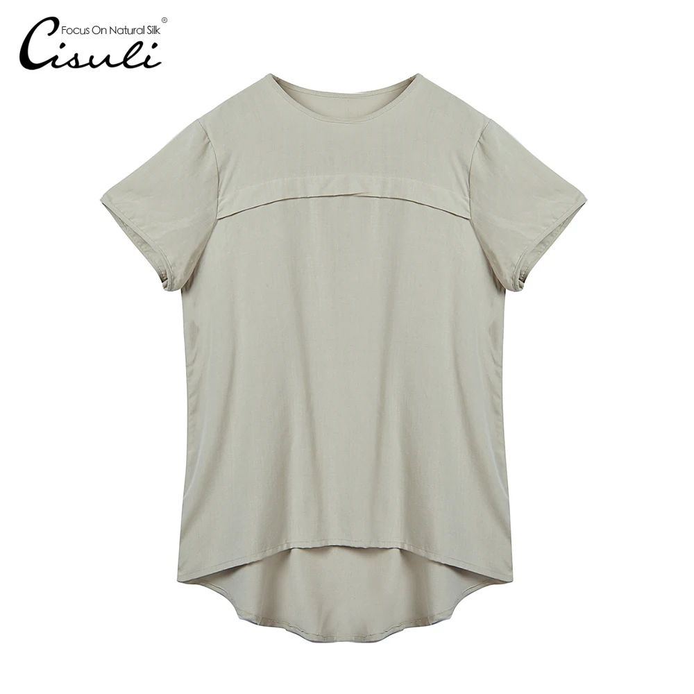 

CISULI 100% Silk Short Sleeve Shirt Mulberry Silk New 2019 Fashion Summer Lady Tops Plus Size Women Cloth Light Grey05