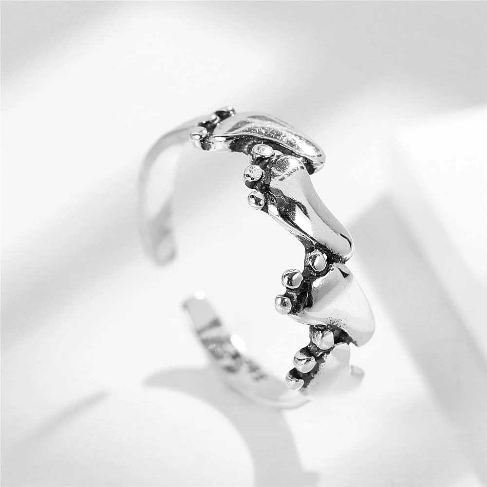 Feet Footprint open ring 100% Sterling 925 silver Jewelry Vintage Adjustable rings for women gift