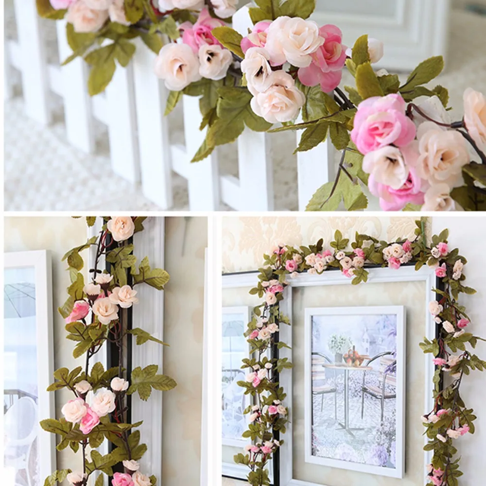 230cm/ 91in Silk Rose Wedding Decorations Ivy Vine Artificial Flowers Arch Decor with Green Leaves Hanging Wall Garland A0332