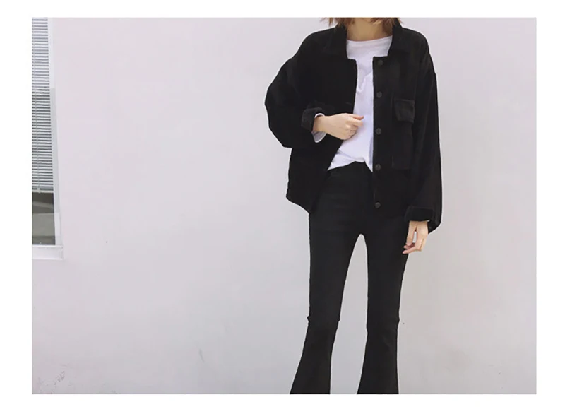 Scsech Women Jacket Corduroy Retro Double Pocket Wind Loose Baseball Short Jacket Coats Spring And Autumn Casual Jacket D8A129 (3)