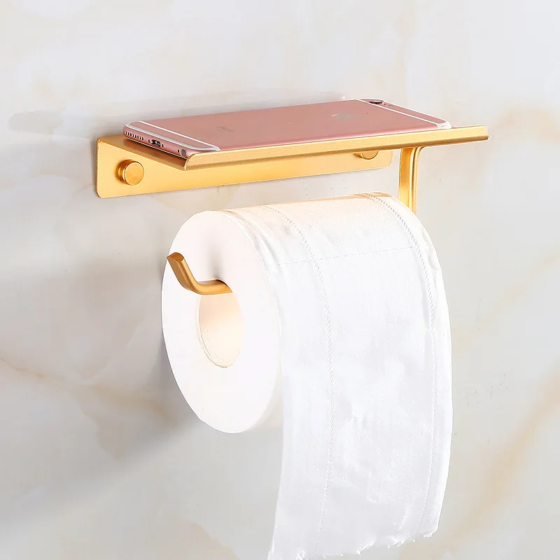

Bathroom Paper Holder Tissue Holder Aluminium alloy Gold/Black/Satin Toilet Paper Rack with Phone Shelf Hardware Storage holder