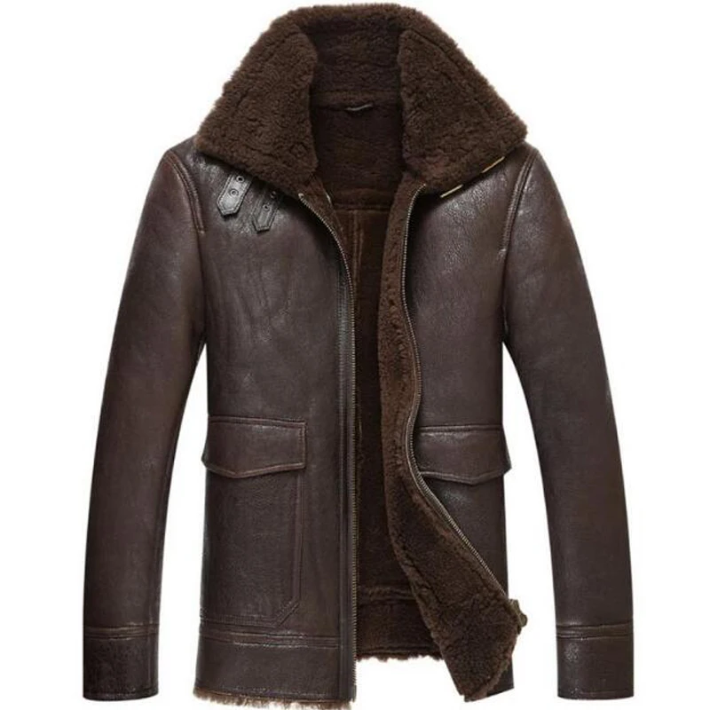 Mens Sheepskin Fur Coat Lamb Fur Leather Jacket Menfolk Men's Shearling ...