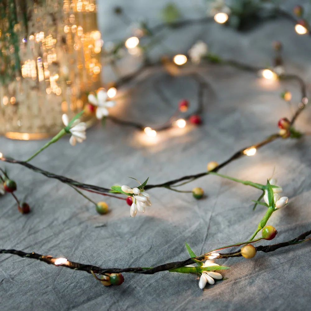 2M 20 LEDs flower leaf garland Starry Light battery Copper LED fairy string lights for christmas wedding party event decoration