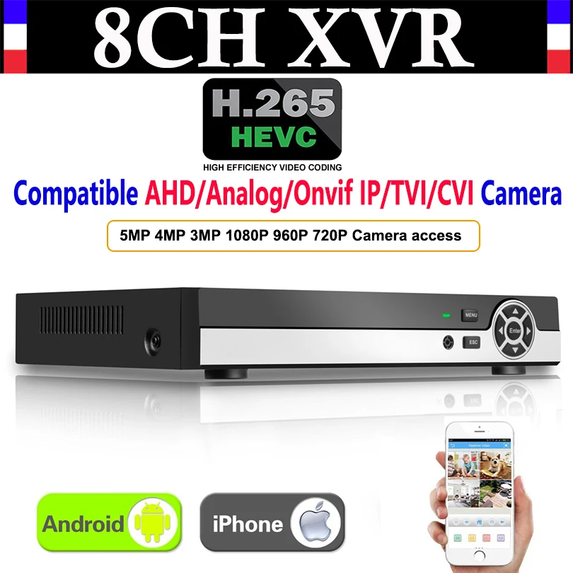 Видеорегистратор 8CH 5MP H.265 XVR AHD NVR для CVI TVI аналоговых IP камер