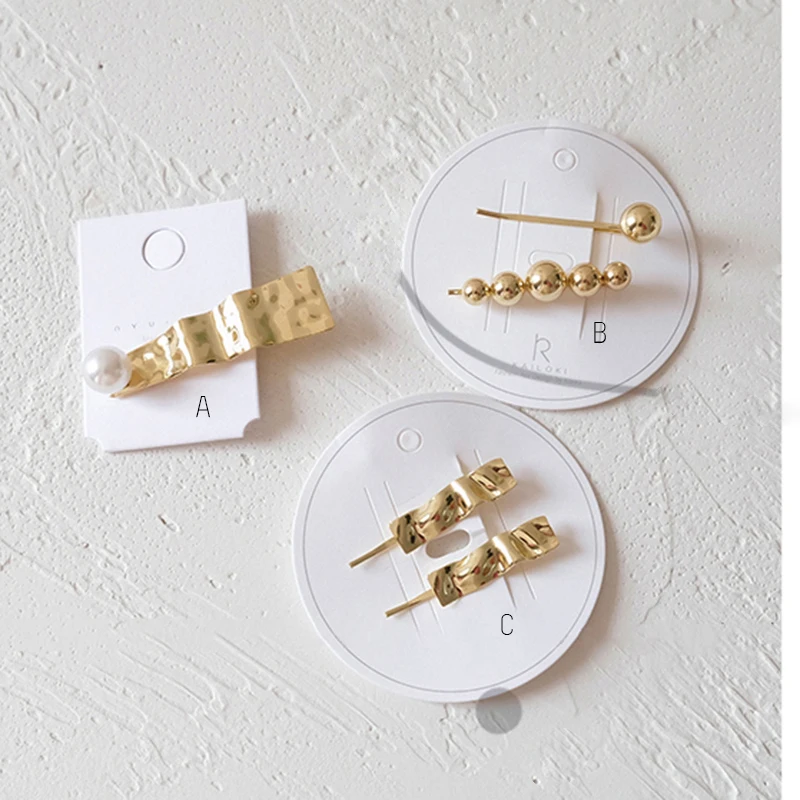 

SRCOI Korea New Fashion Gold Color Ball Hair Clips Geometric Irregular Metal Hairpins Imitation Pearls Hair Accessories Women