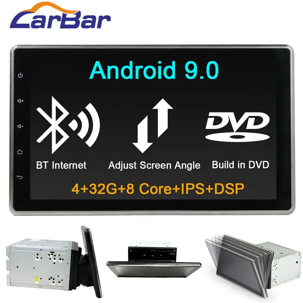 Carbar 10," Android 9,0 2 Din универсальный автомобильный DVD gps стерео радио плеер вверх вниз настроить экран Встроенный DVD DSP с ips экраном