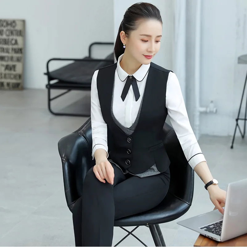 

IZICFLY Summer New Style Black Vest Waistcoat And Pants Set For Woman Suits Reception Ktv Hotel Waitress Uniform Formal Wear
