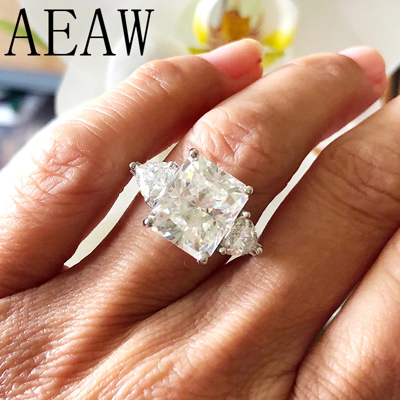 Обручальное кольцо AEAW 7ct с сияющей огранкой Муассанит 1.60ct триллион муассанитов юбилейное кольцо Твердое 14K белое золото для женщин