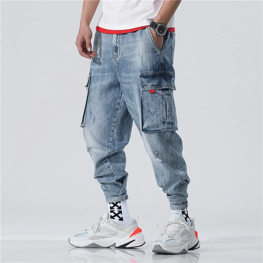 Весенние джинсы, мужские свободные брюки большого размера для маленьких мальчиков, 9 точек, брюки с дырками, мужские трендовые брюки